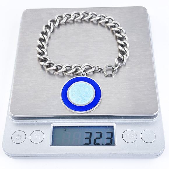 Vintage Sterling Silver 925 Blue St. Christopher Medal Charm Bracelet 7.5" - Picture 7 of 7